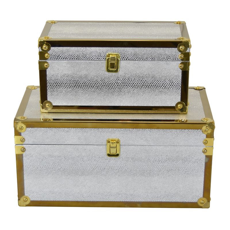 Jito Decorative Jewelry Box Set of 2, Abstract Pattern, Silver Gold - Benzara