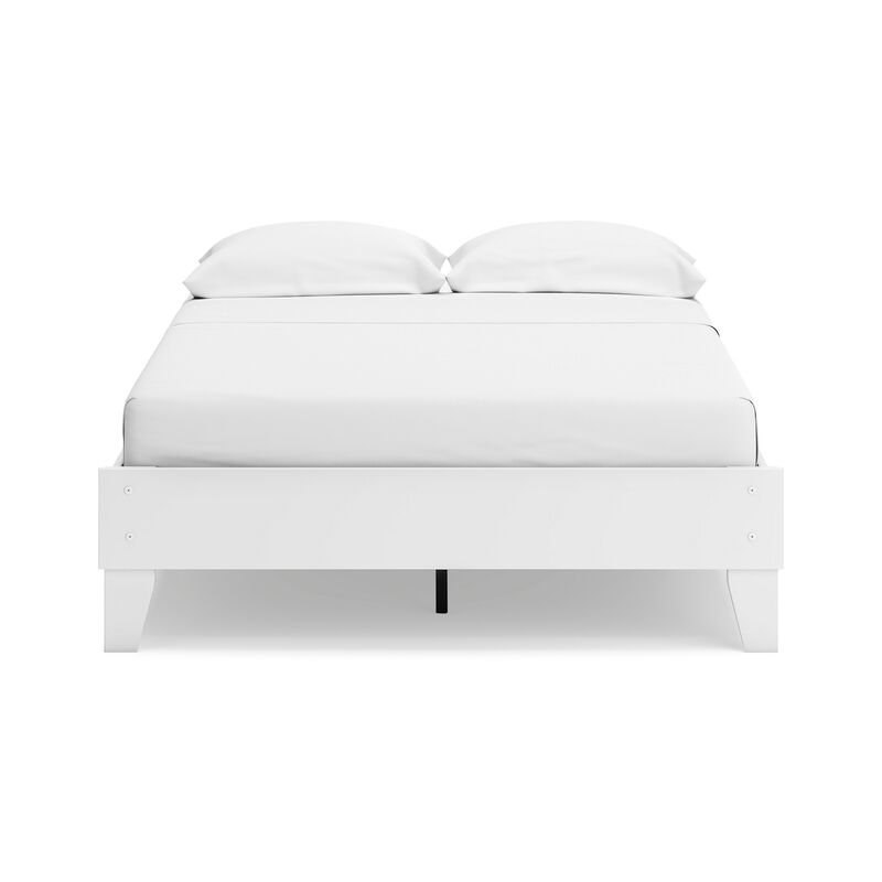 Alli Full Size Platform Bed, Modern Matte White Wood, Low Profile Legs - Benzara