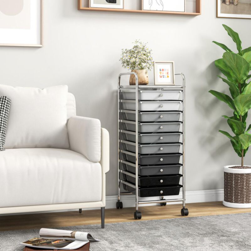 Hivvago 10 Drawer Rolling Storage Cart Organizer with 4 Universal Casters
