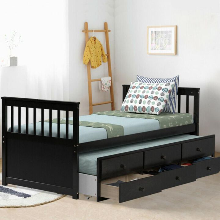 Hivvago Twin Captains Bed with Trundle and 3 Storage Drawers