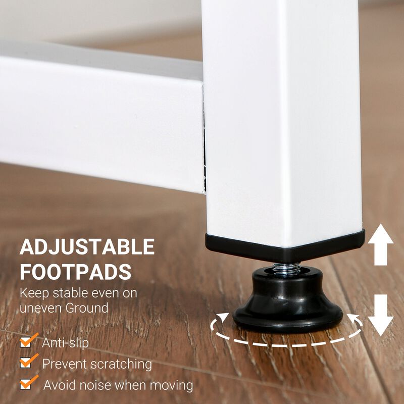 White Corner Workstation: L-Shaped Desk with Wide Top and Side Shelves