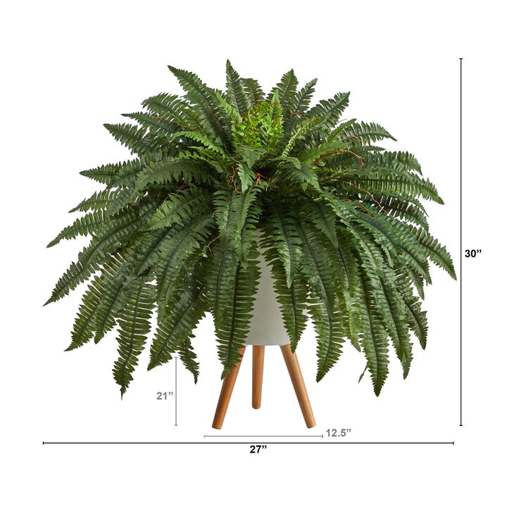 Hivvago 2.5" Boston Fern Artificial Plant in White Planter with Legs