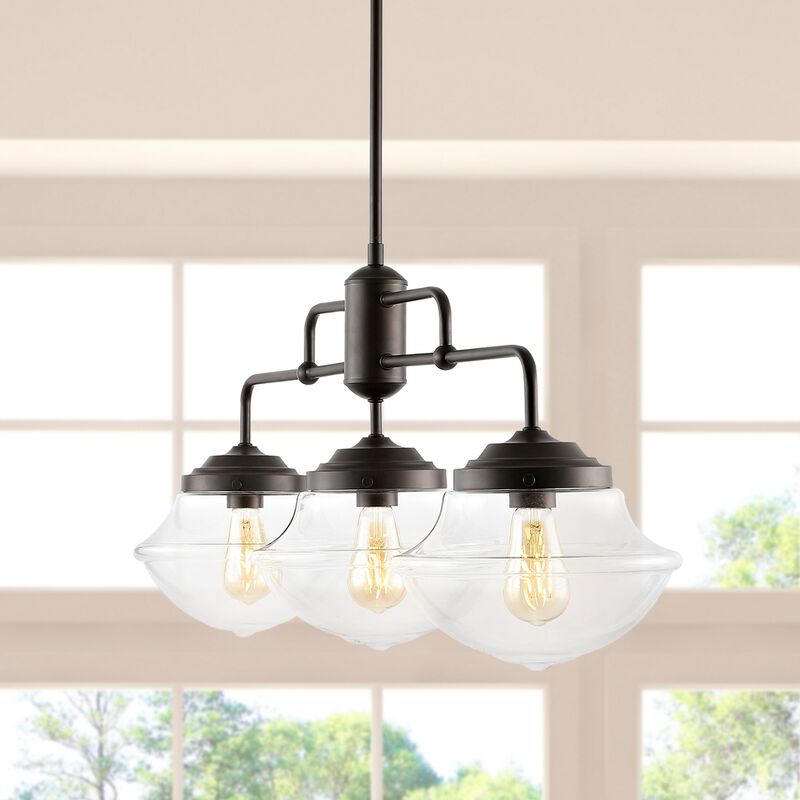 Avery 3-Light Industrial Farmhouse Rustic Iron/Glass Linear LED Pendant