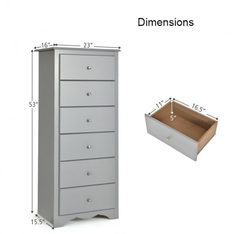 Hivvago Modern Grey 6 Drawer Tall Wood Dresser Chest