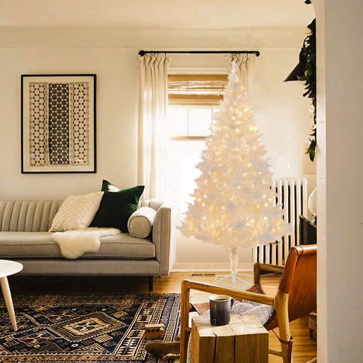 LuxenHome 7ft Pre-Lit LED Artificial White Full Fir Christmas Tree