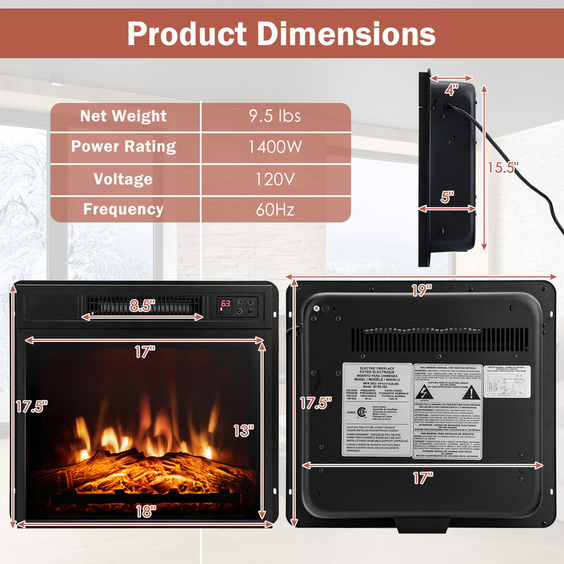 Electric Fireplace Inserted with Adjustable LED Flame