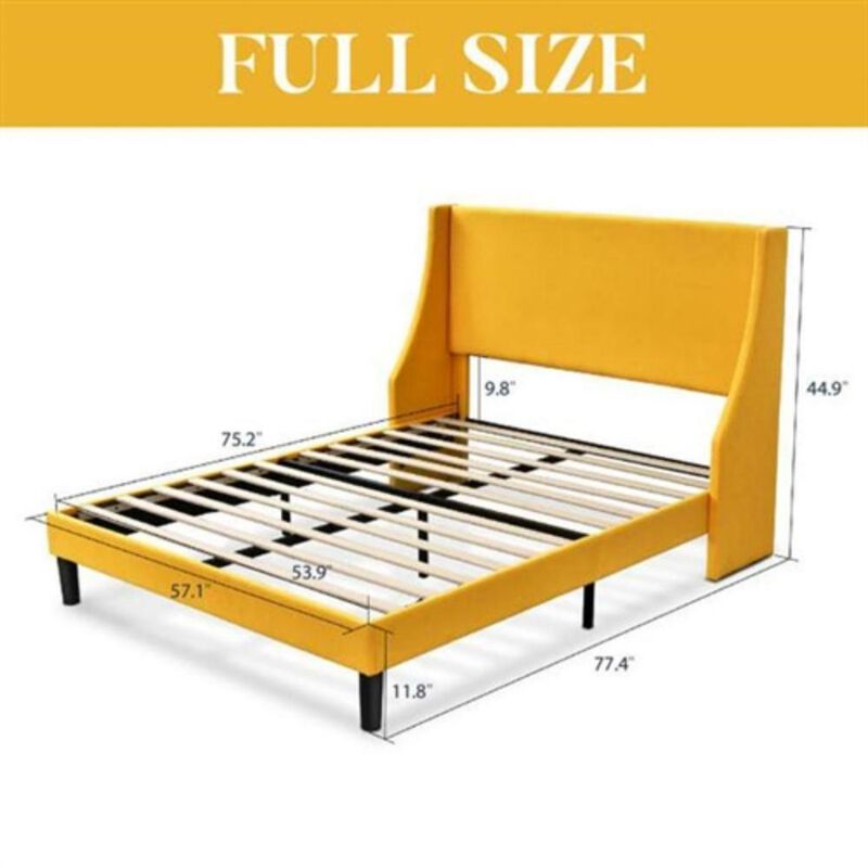 Hivvago Full Size Yellow Linen Blend Upholstered Platform Bed with Wingback Headboard