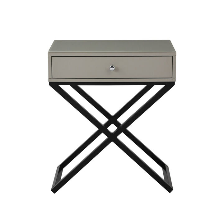 Streamdale Koda Taupe End Table with Glass Top and Metal Base