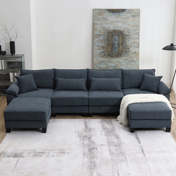 MONDAWE Corduroy Modular Sectional Sofa,U Shaped Couch with Armrest Bags,6 Seat Freely Combinable Sofa Bed Indoor Furniture for Living Room