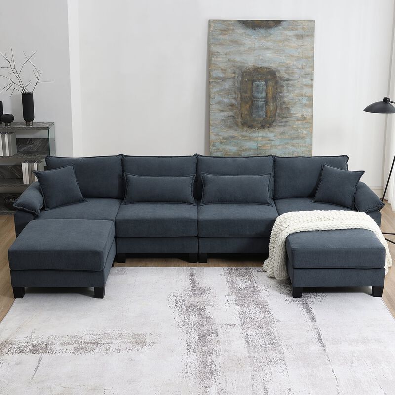 MONDAWE Corduroy Modular Sectional Sofa,U Shaped Couch with Armrest Bags,6 Seat Freely Combinable Sofa Bed Indoor Furniture for Living Room