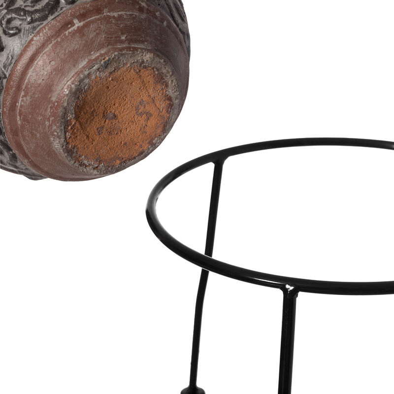 Outdoor Small Red and Gray Clay Grill Accent Design Charcoal Burning Fire Pit with Sturdy Metal Stand, Barbecue, Cocktail Party, Family Gathering, Cozy Nights Fire Pit