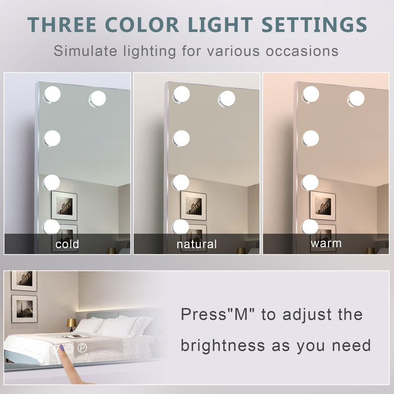 32''*23'' Hollywood Makeup Vanity Mirror 18 LED Bulbs Wall Mount USB PortWhite