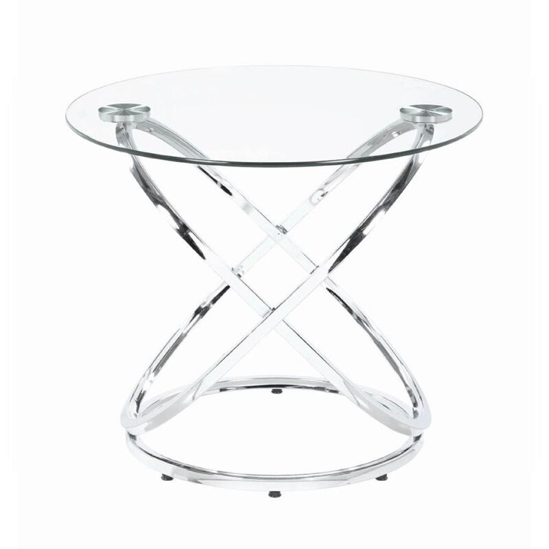 Modern 3 Piece Coffee Table Set with 2 End Tables, Glass Tabletop, Chrome-Benzara
