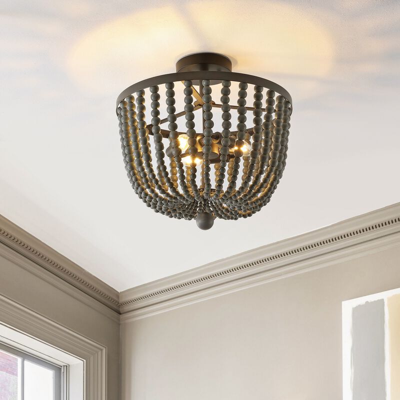 Drift 3-Light Bohemian Farmhouse Iron LED Semi Flush Mount