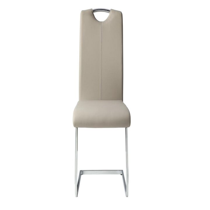 Metal & Leather Cantilever Style Side Chair with Chrome Base, Set of 2, Gray-Benzara