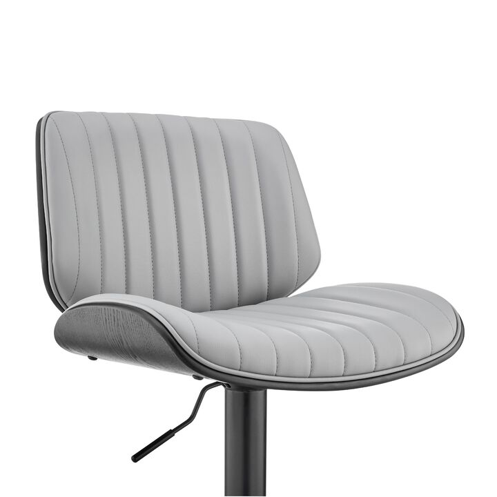 Barstool with Channel Tufted Leatherette Seat, Gray and Black-Benzara