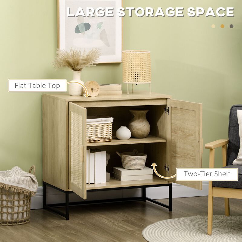 Versatile Storage: Sideboard with Rattan Doors & Metal Base
