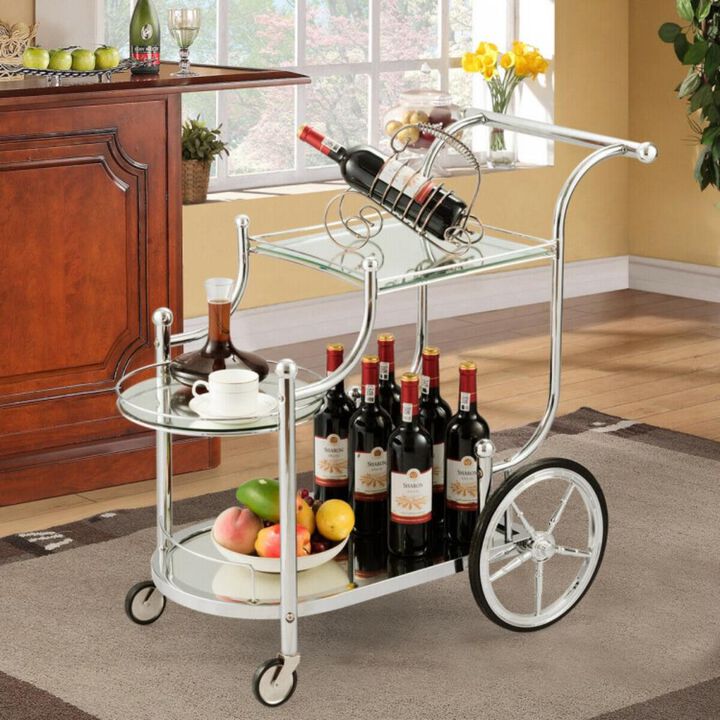 Hivvago Kitchen Rolling Bar Cart with Tempered Glass Suitable for Restaurant and Hotel