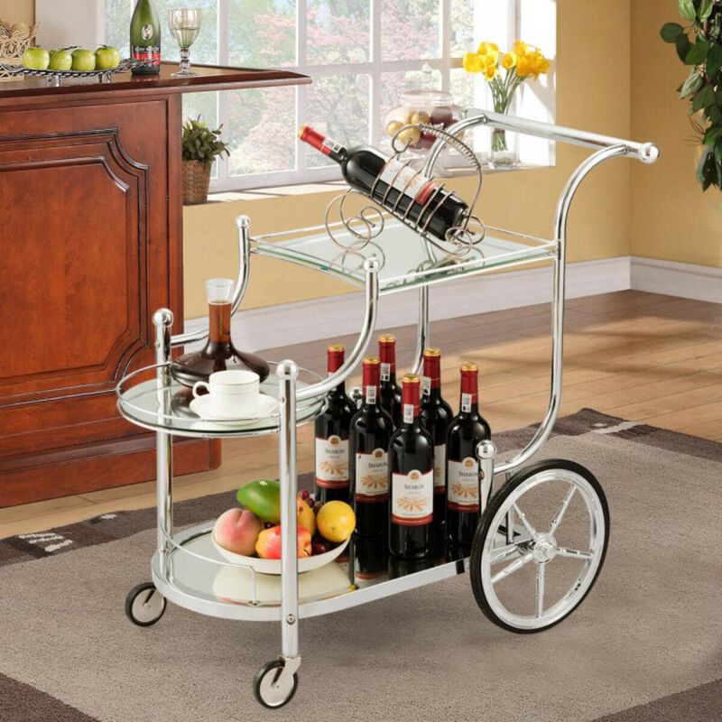 Hivvago Kitchen Rolling Bar Cart with Tempered Glass Suitable for Restaurant and Hotel