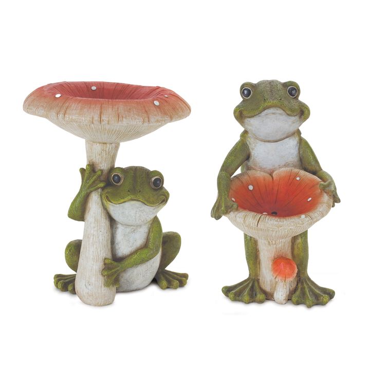 Set of 2 Resin Frogs with Mushrooms – Fun and Decorative Garden Statues for Yard and Lawn