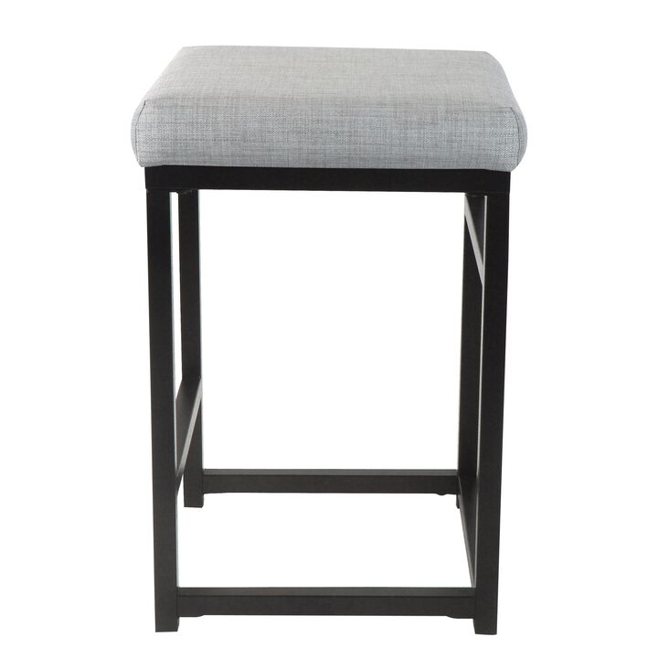 Open Back Metal Counter Stool with Fabric Upholstered Padded Seat, Gray and Black - Benzara