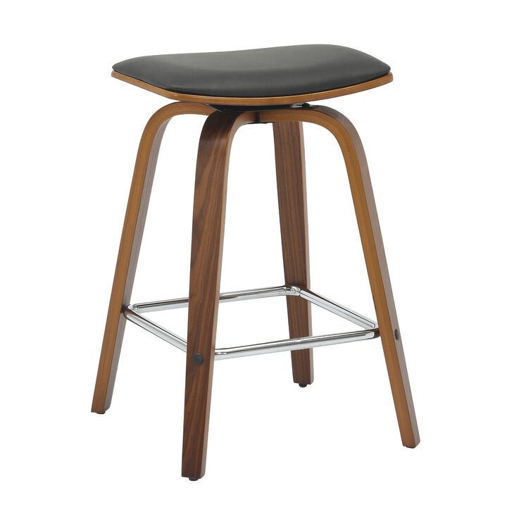 LeisureMod Pelya Wooden Counter Stool Square Seat Modern Style in Brown