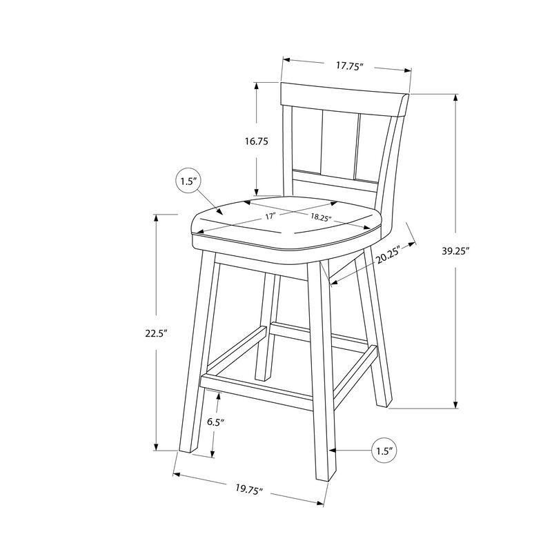 Monarch Specialties I 1233 Bar Stool, Set Of 2, Swivel, Counter Height, Kitchen, Wood, Pu Leather Look, White, Grey, Transitional