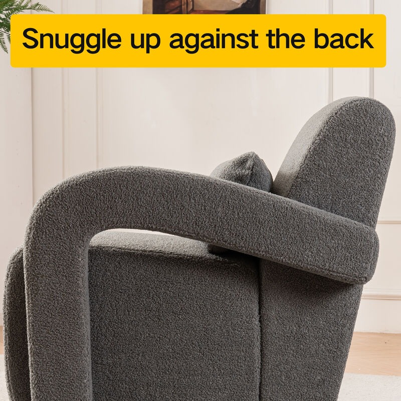 Cozy white Teddy Fabric Armchair - Modern Sturdy Lounge Chair with Curved Arms and Thick Cushioning for Plush Comfort White