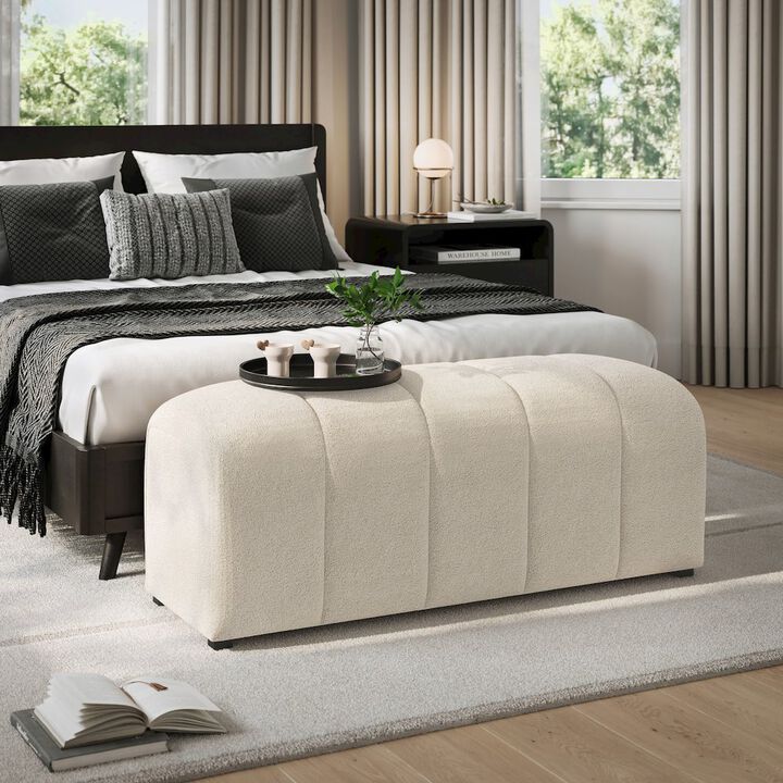 Jofran Tess Contemporary Modern Ivory Boucle Upholstered Plush Bench