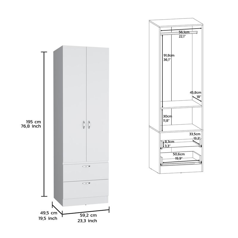 Vico Armoire Wardrove 76" H, Hanging Rod, 2 Drawers, 1 Shelf, Black , Bedroom