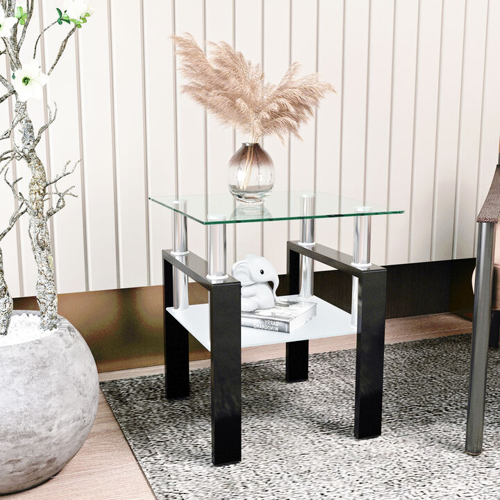 Hivvago Tempered Glass Bedside Corner  Table Contemporary End Table