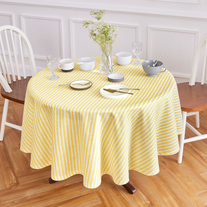 Solino Home 100% Pure Linen Round Tablecloth 70 Inch Diameter | Amalfi Stripe
