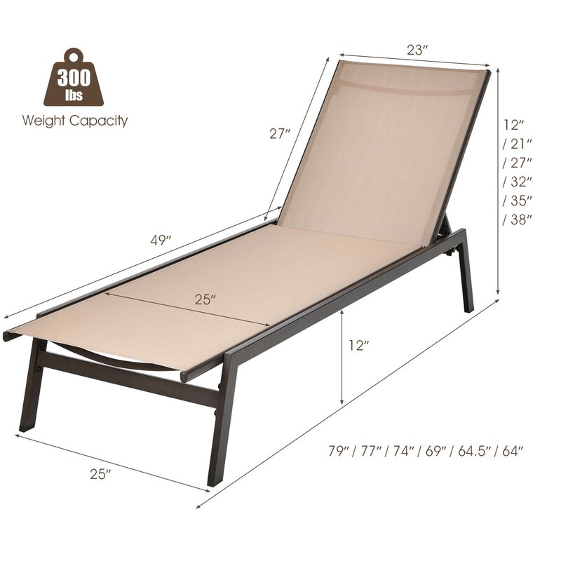 Outdoor Reclining Chaise Lounge Chair with 6-Position Adjustable Back
