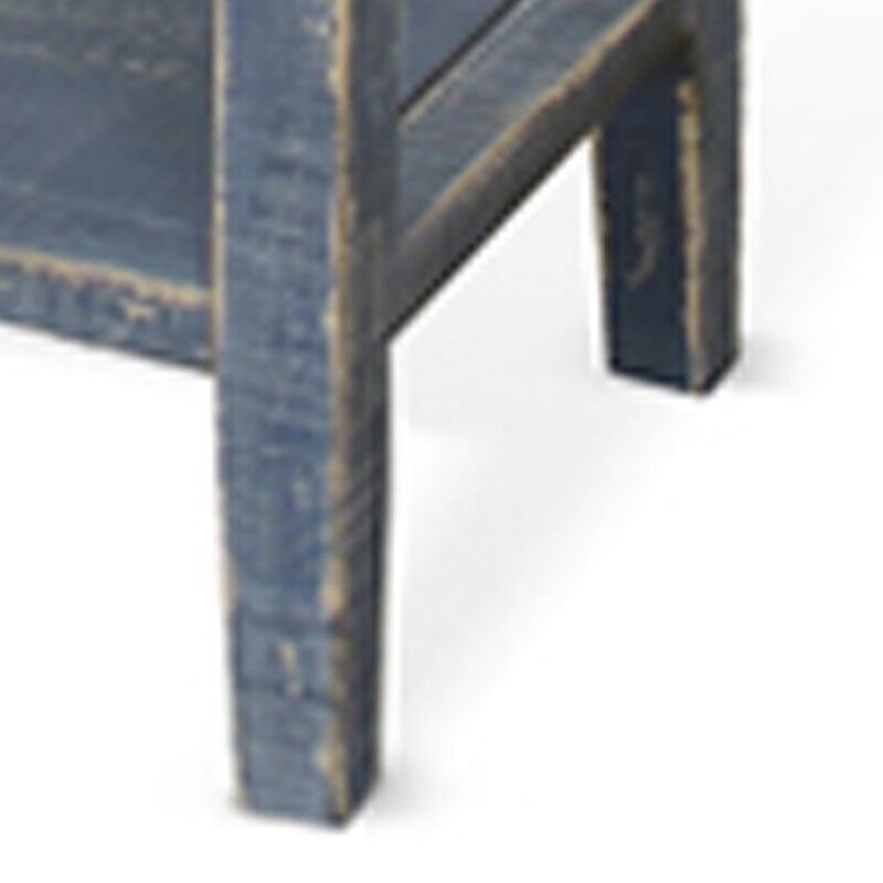 Rena Side End Table, 2 Drawers 1 Shelf, 28 Inch Rustic Blue Mahogany - Benzara