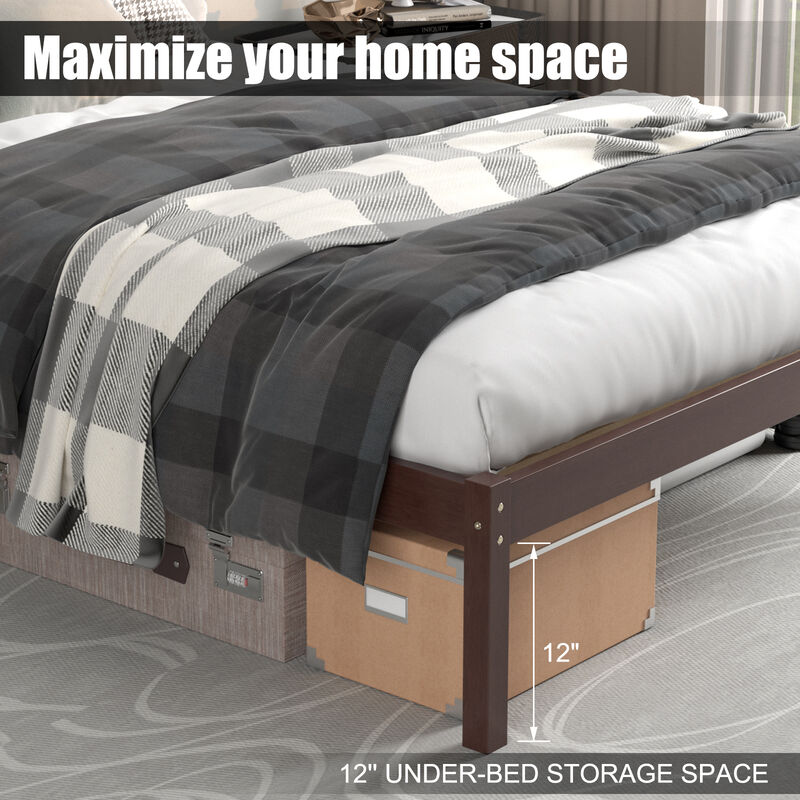 Full Size Bed frame Foundation with Solid Wooden Slat Suppor