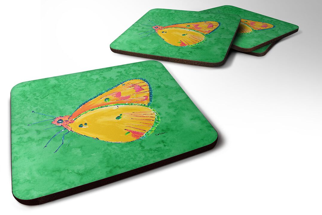 Caroline's Treasures 8861FC Butterfly Orange on Green Foam Coasters (Set of 4), 3.5 H x 3.5 W, Multicolor