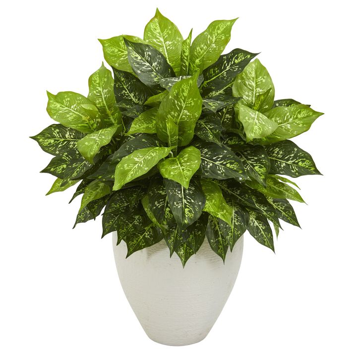 Hivvago Dieffenbachia Artificial Plant in White Planter