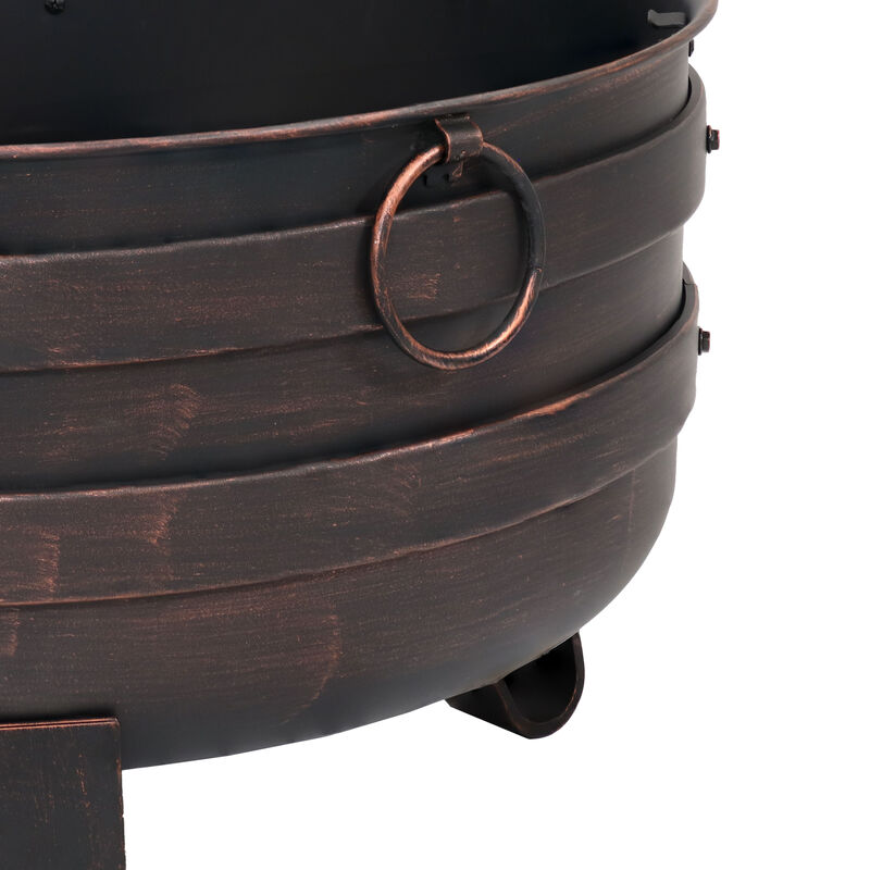 Sunnydaze 24 in Cauldron Fire Pit with Spark Screen and Cover - Bronze