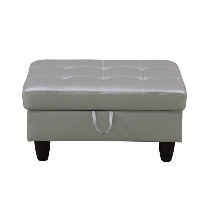34 in. W Silver Faux Leather Rectangle Ottoman with Storage