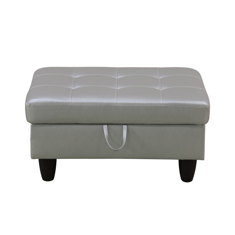 34 in. W Silver Faux Leather Rectangle Ottoman with Storage