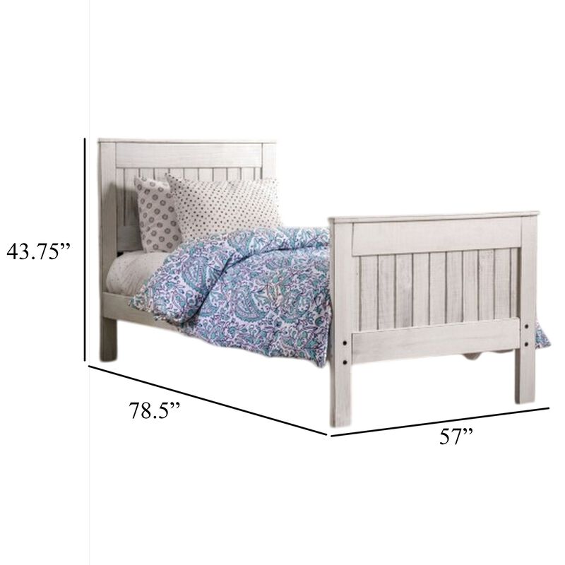 Waly Full Bed, Farmhouse Plank Design, Classic White Solid Pine Wood - Benzara