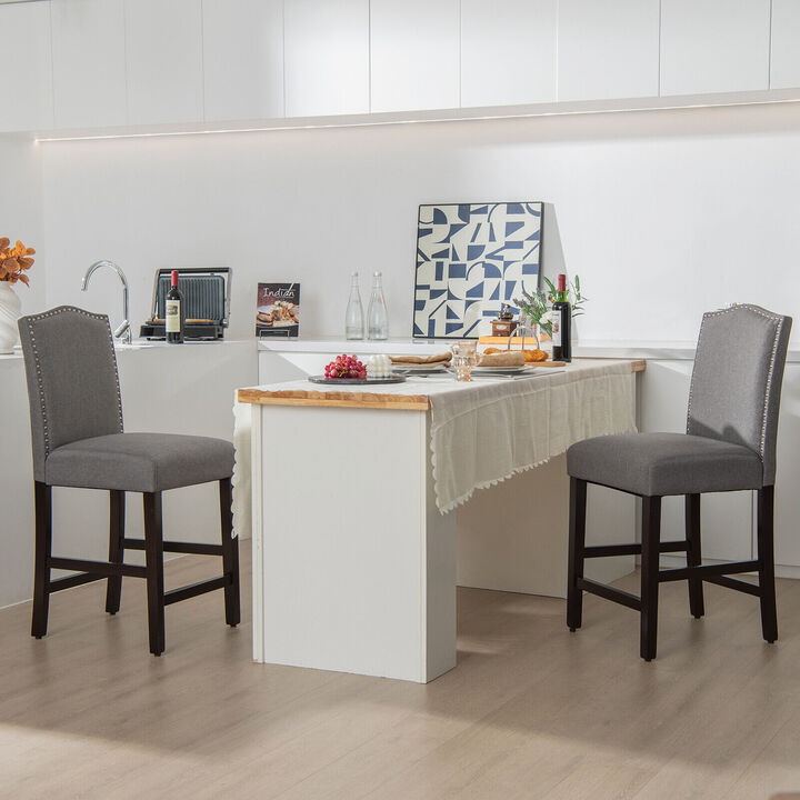 2 Pcs Fabric Nail Head Counter Height Dining Side Chairs Set