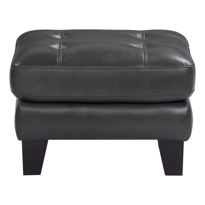 Sofy 27 Inch Ottoman, Dark Gray Top Grain and Faux Leather, Solid Wood - Benzara