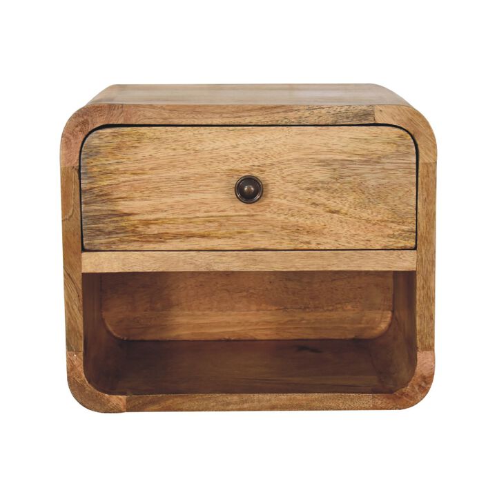 Mini Oak-ish Floating  Solid Wood 1 Drawers Open NightStand