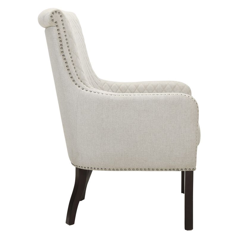 33 Inch Accent Armchair, Diamond Stitched Design, Beige Textured Polyester - Benzara