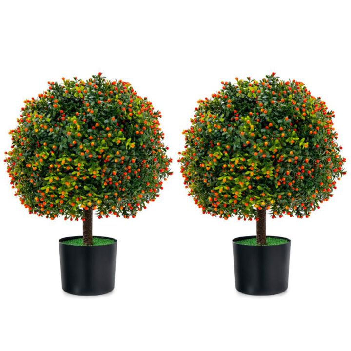 Hivvago 2-Pack Artificial Boxwood Topiary Ball Tree with Orange Fruit