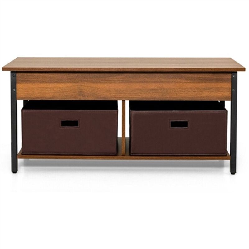 Lift-Top Multi-Purpose Coffee Table – FarmHouse Style with 2 Storage Drawers and Bins