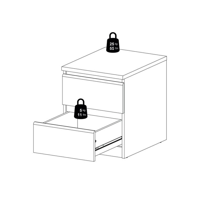 Tvilum 2 Drawer Nightstand White High Gloss