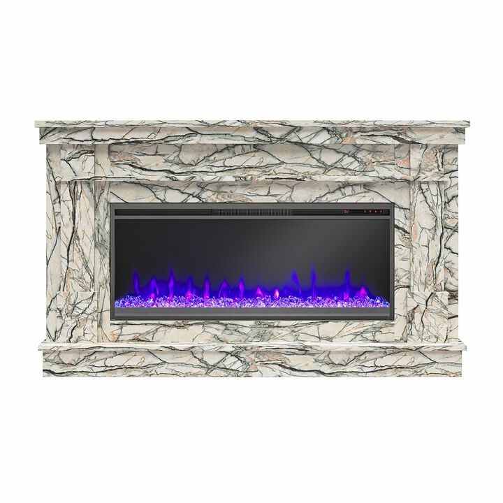 Novogratz Waverly Wide Mantel with Linear Electric Fireplace & Crystal Ember Bed