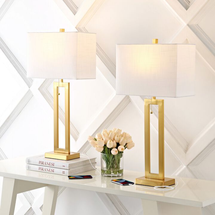 Sabrina Vintage Industrial Iron LED Table Lamp with Pull Chain and USB Charging Port (Set of 2)